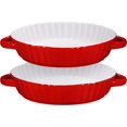 thumbnail image 1 of Bruntmor Red Ceramic Pie Pan 9.5"" with Handles (Set of 2), 1 of 8