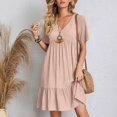 thumbnail image 4 of Soldes du Printemps 2024!Hontri Robes pour Femmes Robe d'Été Robes en Lin pour Femmes Robe T-Shirt Décontractée Manches Courtes Col en V Robe Midi Ligne A Rose,P, 4 of 7