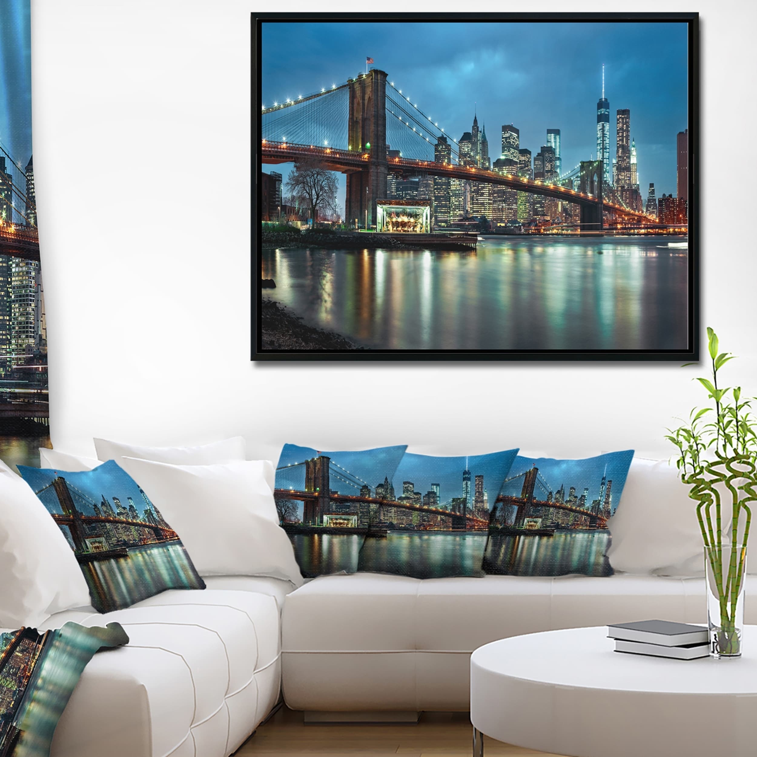 Design Art Pont De Brooklyn Et Gratte-Ciels  Sur Toile Encadrée
