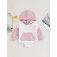 thumbnail image 2 of Faithtur Baby Hooded Rompers Infant Contrast Color Loose Fit Bodysuit with Pocket Newborn Jumpsuits for Winter, 2 of 8