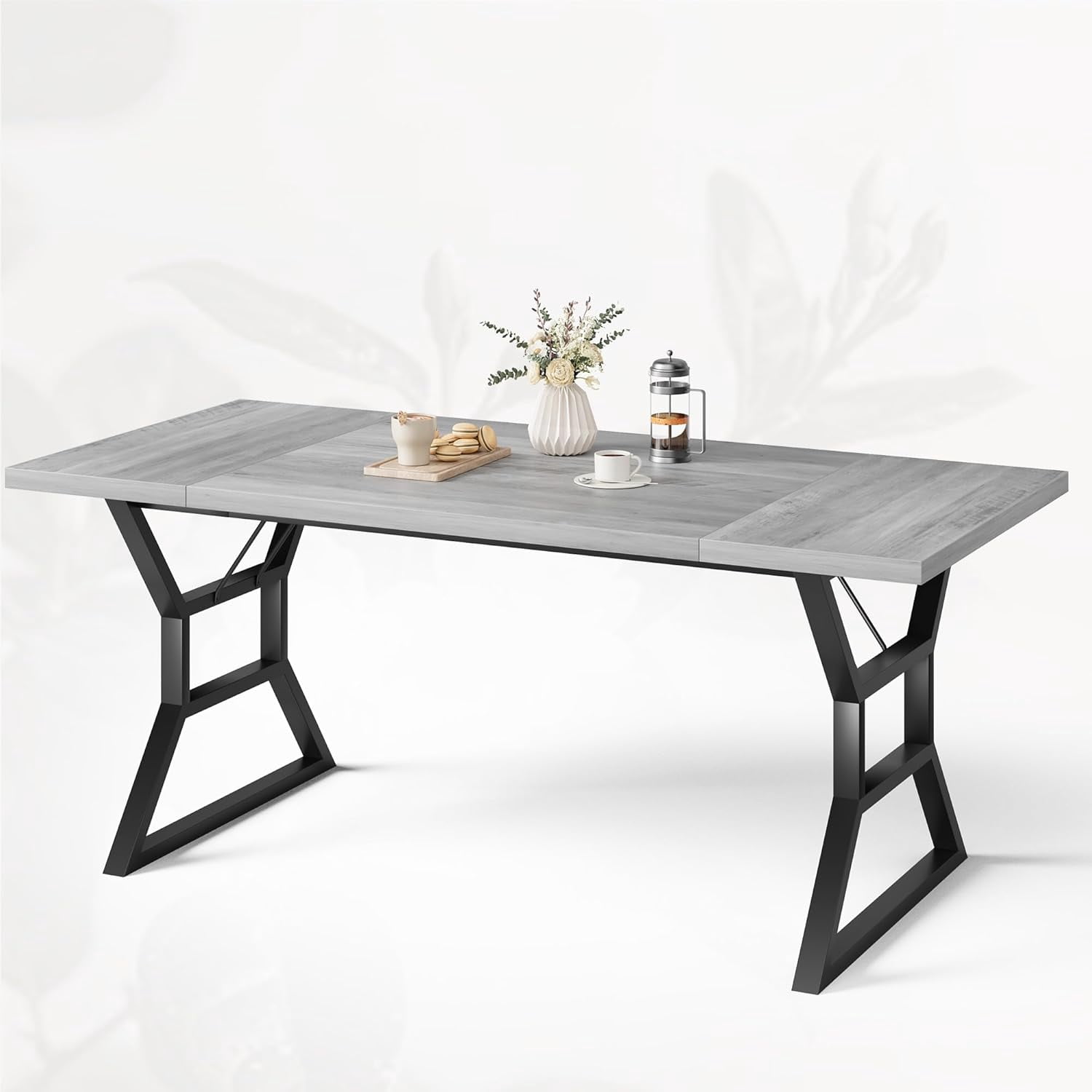 70.9in Large Dining Room Table for 6, Rectangular Kitchen Table with Heavy Duty Metal Legs, Farmhouse Wooden Dining Table for Big Family