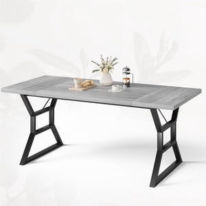 70.9in Grande table de salle à manger pour 6, Table de cuisine rectangulaire avec jambes en métal lourd, Table en bois de ferme pour grande famille