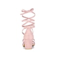 thumbnail image 2 of BLISSFUL STEP Women's Open Toe Lace up Sandals Mid Block Heels Sandals Light Pink 9, 2 of 7
