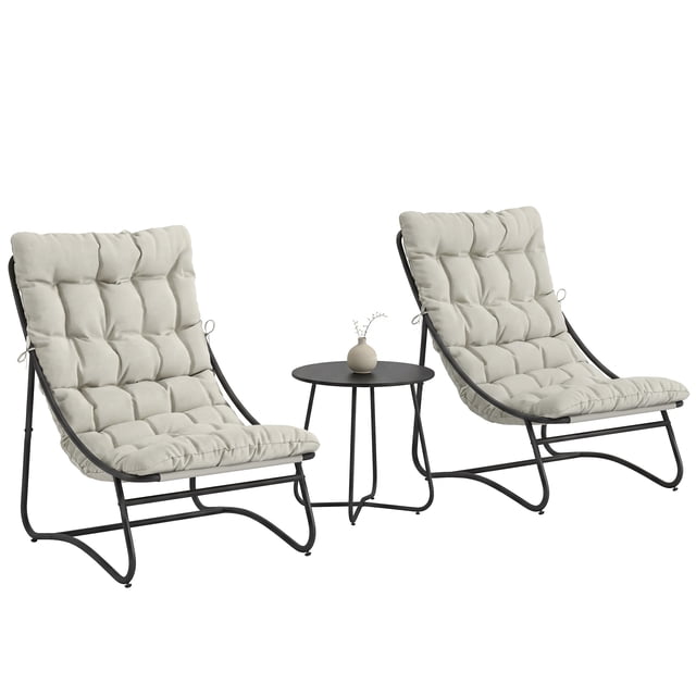 Outsunny Outdoor Bistro Set, Patio Table and Chairs w/ Cushions, Light Grey