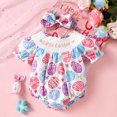 thumbnail image 2 of GPOECD Girls Short Sleeve Easter Cartoon Prints Romper Bodysuits Headbands Set Short Sleeve Rompers for Children Pink-E,6-12 Months, 2 of 6
