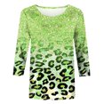 thumbnail image 5 of CEHVOM T-shirt Ample à Imprimé Léopard pour Femme, Manches 3/4, Col Rond, Haut Décontracté, Liquidation, 5 of 5