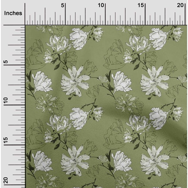 oneOone Georgette Viscose Light Green Fabric Florals Fabric For Sewing Printed Craft Fabric By The Yard 42 Inch Wide