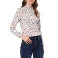 thumbnail image 4 of INSPIRE CHIC Women's Floral Puff Long Sleeve Ruffle Collar Pearl Decor Blouse M Light Pink, 4 of 5