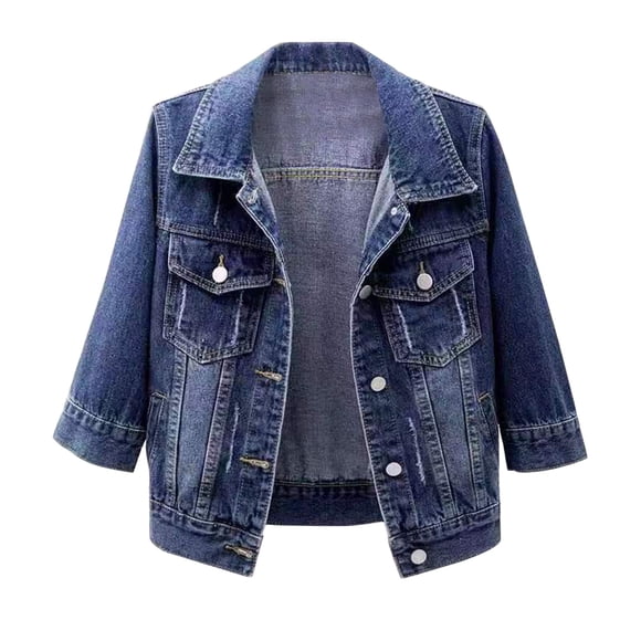DondPO Jean Jacket Women Women's 3/4 Sleeve Colored Cropped Denim Jacket Light Wash Jacket Coat Womens Jean Jacket Jean Jacket for Women Trendy Blue S Clearance!