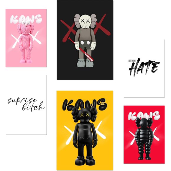 Ensemble de 6 Affiches sur Toile Non Encadrées Messaggio iconico di KAWS avec Illustrations de Design pour Décorer les Murs de Votre Maison. Chambres, Bureau, Boutique et Boutique A3 et A4 Sans Cadre