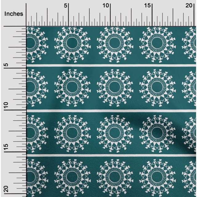 oneOone Georgette Viscose Fabric Stripe & Mandala Block Printed Craft Fabric BTY 42 Inch Wide