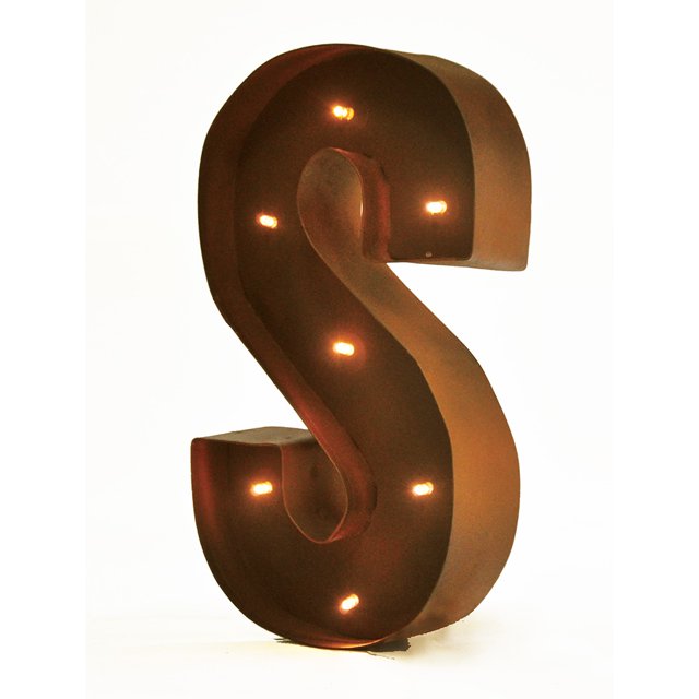 Rustic Vintage 11" Decorative LED Light Glow Letters - Letter S
