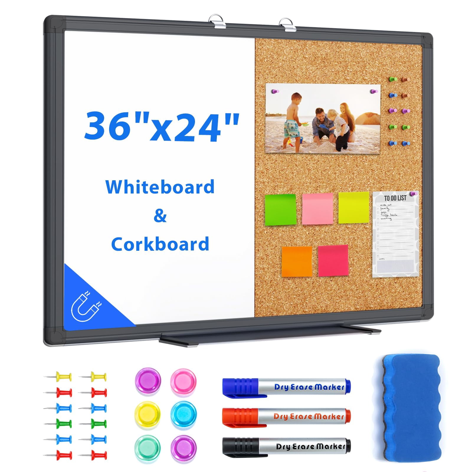 maxtek Combination Board, 36 x 24 Magnetic Whiteboard & Cork Board, Dry Erase Board Bulletin Combo Board for Home Office Classroom, 3' x 2' Wall Moun