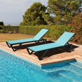 thumbnail image 1 of Domi Ensemble de 2 Chaises Longues en Aluminium, Fauteuils Inclinables de Piscine Réglables avec Roues, Textilène Toutes Saisons pour Patio, Terrasse, Cour Arrière, Bleu Lac, 1 of 7