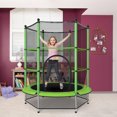 thumbnail image 3 of Patiojoy Kids Round Jumping Trampoline Combo Bed Trampoline W/ Safety Enclosure Net Green, 3 of 6