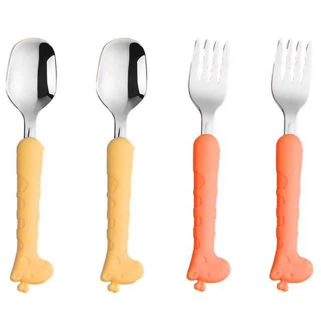 Toddler Utensils Kids Spoon and Fork Set,Cute Giraffe Child Flatware