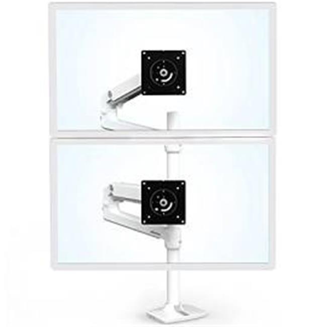 40 in. LX Dual Stacking Arm Tall Pole Desk Mount for 2 LCD Displays, Bright White