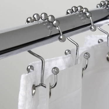 Mainstays Double Roller Glide Shower Curtain Hooks or Rings, Chrome, Set of 12