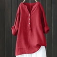 thumbnail image 2 of Timegard Hauts Grande Taille pour Femmes Coton Lin Col en V Boutons Manches Longues Chemises Blouse Automne Ample, 2 of 6