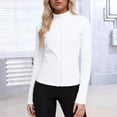 thumbnail image 3 of Craaazy Women's Solid Color Zipper Stand Collar Sun Protection Long Sleeve Sports Workout Tops Gifts, 3 of 6