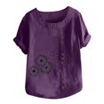 thumbnail image 3 of Chemise à Manches Longues pour Femmes Été Décontracté Col Rond Manches Courtes Imprimé Chemise Ample Hauts d'Été pour Femmes Coupe Ample Hauts à Manches Courtes pour Femmes, 3 of 5
