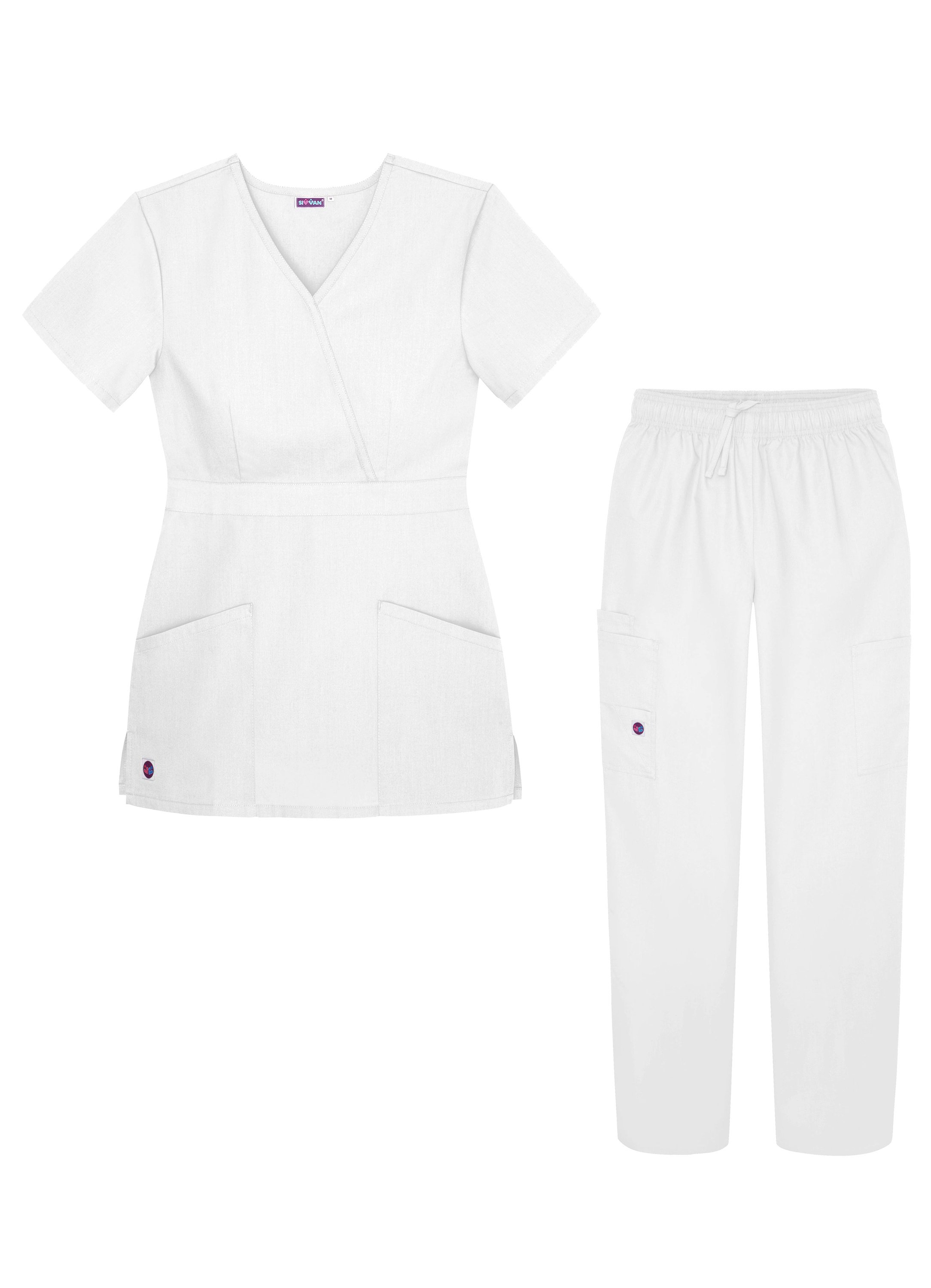 Sivvan Ensemble de Sarrau pour Femmes - Pantalon Cargo à Multiples Poches et Haut Cache-Cœur Stylé
