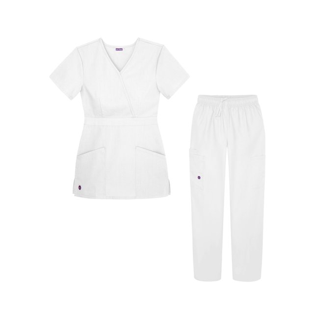 Sivvan Women's Scrub Set - Multi Pocket Cargo Pants & Stylish Mock Wrap Top (Available in 15 Colors)