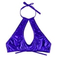 thumbnail image 2 of RUNQHUI Women's Shiny Metallic Keyhole Crop Top Halter Backless Rave Bandeau Vest Bra Clubwear Navy Blue One Size, 2 of 6
