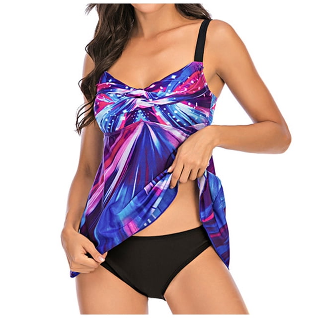 Aqestyerly Women Plus Size Tankini Printed Swimwear,Two Piece Swimsuit Set For Beach Holiday Or Poolside Relaxing HWRETIE