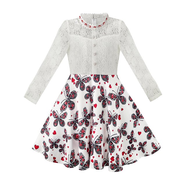 Robe Fille Dentelle Perle Fleur de Prunier Élégante Robe Princesse 12 Ans
