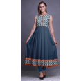 thumbnail image 2 of Bimba Robe Anarkali à Col Mandarin pour Femmes, Imprimé Damassé Bleu Marine Foncé, Kurta Ethnique Indienne X-Small, 2 of 6