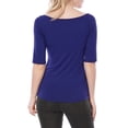 thumbnail image 4 of INSPIRE CHIC Women's Boat Neck Tops Half Sleeves Fitted Layering Soft T-Shirt M Blue, 4 of 9