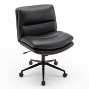 Gymax Armless Office Chair w/Wheels Curved Backrest Padded Seat Smooth Faux Leather Black