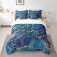 thumbnail image 2 of YST Marble 7 Pcs Comforter Set, Geometric Sheet Set Bed In A Bag Twin Size, Golden Stone Pattern Duvet Set Turquoise Quilt Set For Men Women Abstract Trippy Blue Sheets, 2 of 5