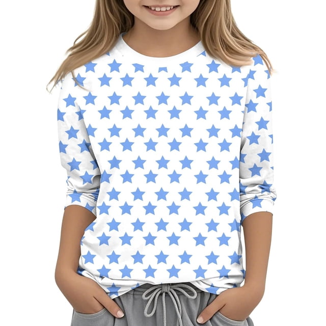 MeetoTime T-shirt pour Enfants, Mode, Couleur Unie, Imprimé, Manches 3/4, Col Rond, Hauts, Tout-Petits, Enfants, pour Garçons et Filles