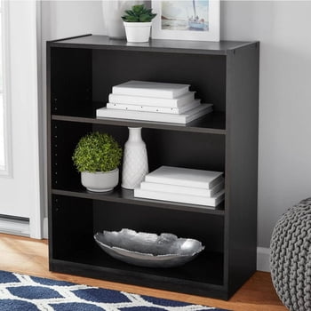 Mainstays 3-Shelf Bookcase with Adjustable Shelves, True Black Oak