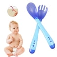 thumbnail image 2 of Less Than 5 Tableware Baby Spoons and Forks Feeding Set 2 Pack Soft Silicone Tip Heat Sensitive Toddler Utensils First Stage for Self Feeding Baby Heat Spoon Kit Multi Color Infant Spoons, 2 of 9