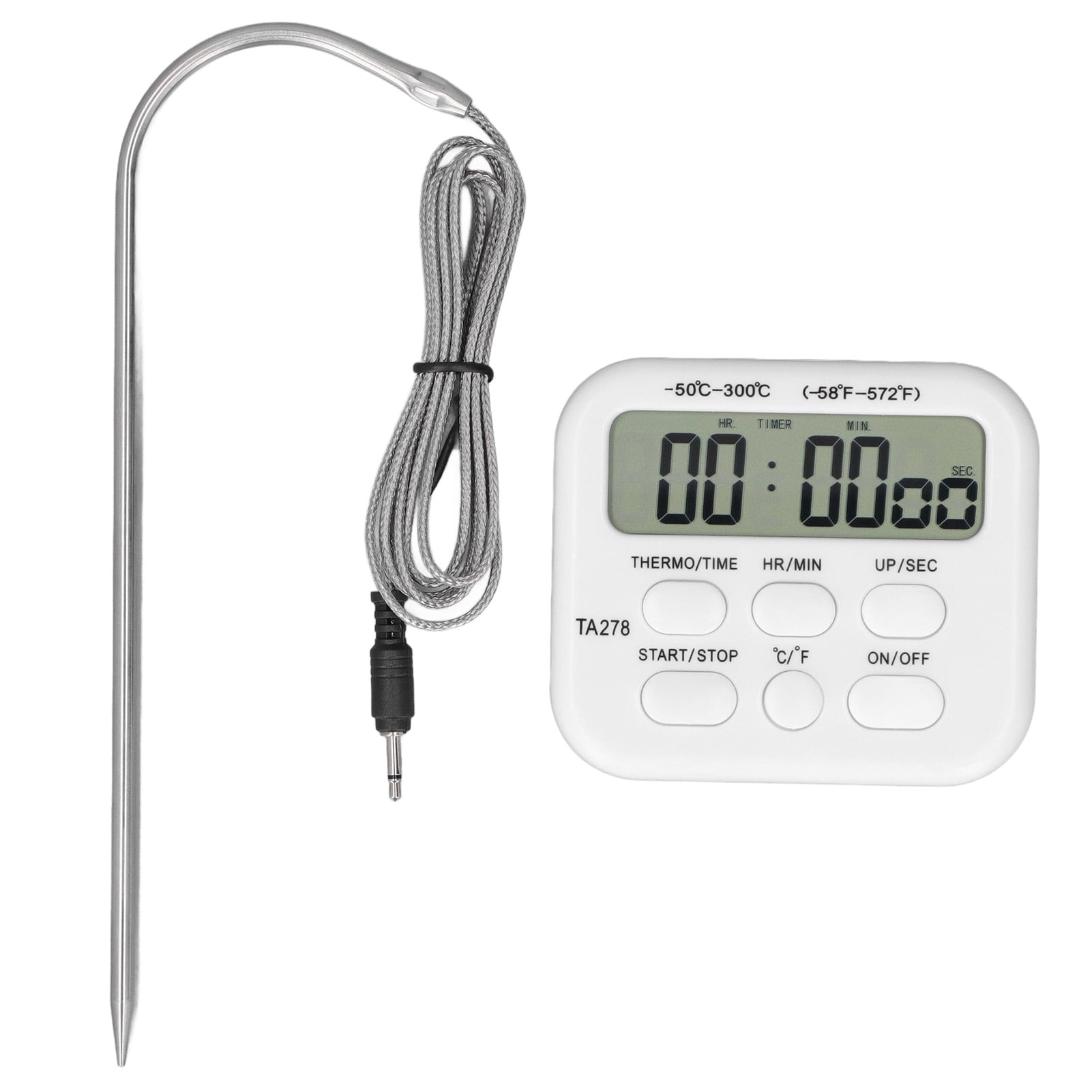 Thermomètre Alimentaire Thermomètre à Viande Numérique à Lecture Instantanée avec Affichage Rétroéclairé Sonde en Acier Inoxydable Fonction d'Alarme et Fonction de Minuterie pour BBQ Lait Confiture d'