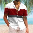 thumbnail image 2 of BOBOGOJP Chemise Homme en Lin de Coton à Manches Courtes Tops Décontractés avec Poches, Rouge XXL, 2 of 4