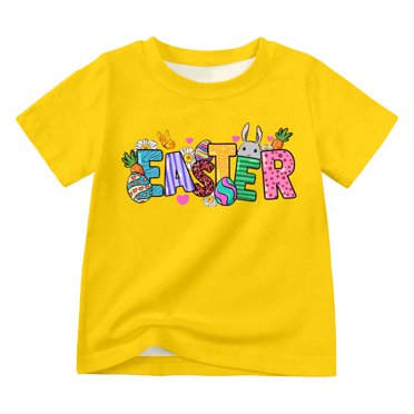 PMVFHDE Hauts pour Fille Hauts pour Filles 2025 Hauts pour Fille T-Shirts pour Filles Manches Courtes Hauts pour Fille Chemises pour Ados Enfants Garçons Filles Manches Courtes Imprimés de Pâques T-Shirt Hauts pour Enfant Jaune,11-12 Ans