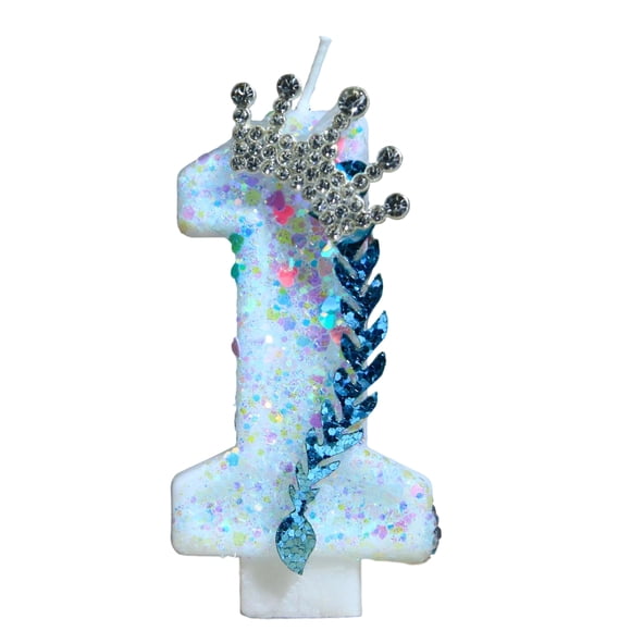 Goleeg Light Blue Birthday Number 1 Candle for Cake, Crown Glitter Number Candle Cake Decorations for Adult Birthday Wedding Anniversary Party Supplies