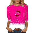 thumbnail image 1 of KIHOUT Hauts pour Femmes Manches Longues Liquidation Mode Petite Confortable Col Rond Manches 3/4 Imprimé de Noël T-shirt Décontracté Blouse, 1 of 4