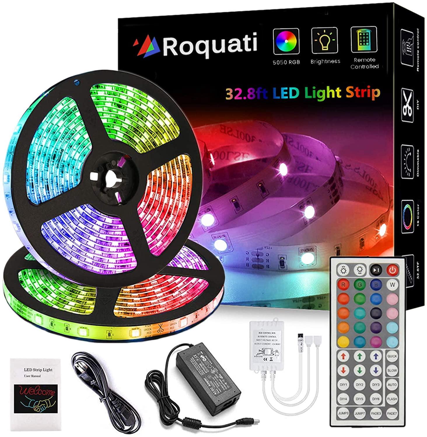 LED Strip Lights, 20ft RGB Strip Lights 180 Units 5050 LED Tape Lights, Color Changing Strip Lights with RF Remote for Home Kitchen Bar Bed Lighting Decoration
