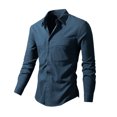 thumbnail image 1 of RXIRUCGD Chemise Décontractée pour Homme à Manches Longues avec Boutons, Poche et Col Rabattable, Bleu Marine, Taille : L, 1 of 4