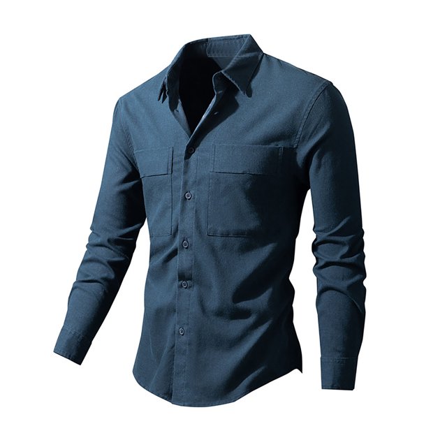 RXIRUCGD Chemise Décontractée pour Homme à Manches Longues avec Boutons, Poche et Col Rabattable, Bleu Marine, Taille : L