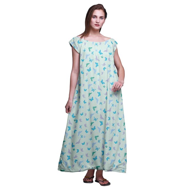 Bimba Robe Longue Maxi Imprimée pour Femmes en Rayonne, Vêtements de Nuit à Manches Courtes