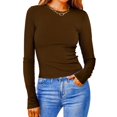 thumbnail image 2 of Timegard Hauts pour Femmes Col Ras du Cou Manches Longues Confortables Couleur Unie Camisoles Automne Décontracté Ajusté T-Shirts Hauts, 2 of 6