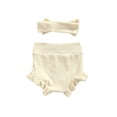 thumbnail image 3 of Xingqing Infant Baby Girls Bloomers Diaper Cover High Waist Elastic Ruffle Shorts Solid Color Underwear Headbands Set, 3 of 7