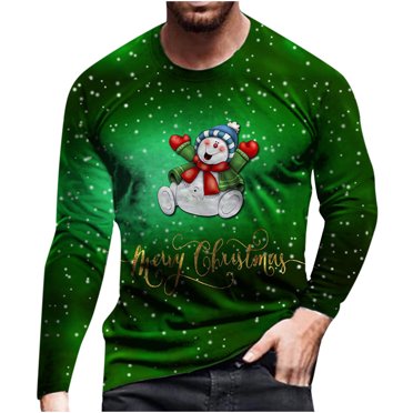 EGNMCR T-shirts pour Hommes Hommes Décontracté Noël Nœud-Papillon Impression Numérique Chandail Col Rond Manches Longues Blouse T-shirt