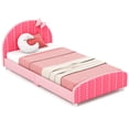 thumbnail image 1 of Honeyjoy Lit Plateforme Simple pour Enfants, Format Simple, Rembourré, avec Tête de Lit et Pied de Lit, Rose, 1 of 10